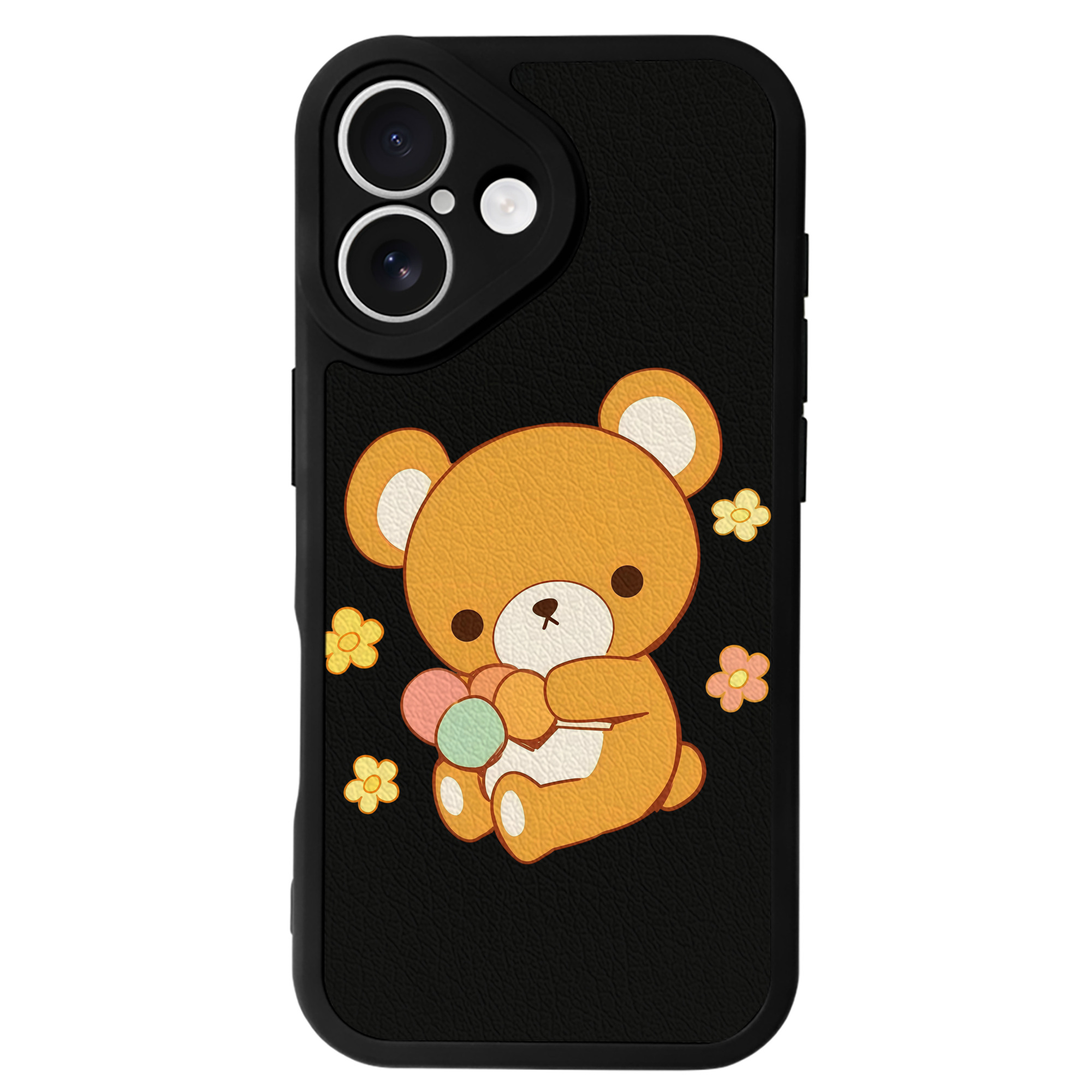 （画像用） リラックマ リラックマ キイロイトリ Rilakkuma Korilakkuma Kiiroitori 【iPhone 16シリーズ対応】シリコンスマホケース（レザー調） 材質：シリコン